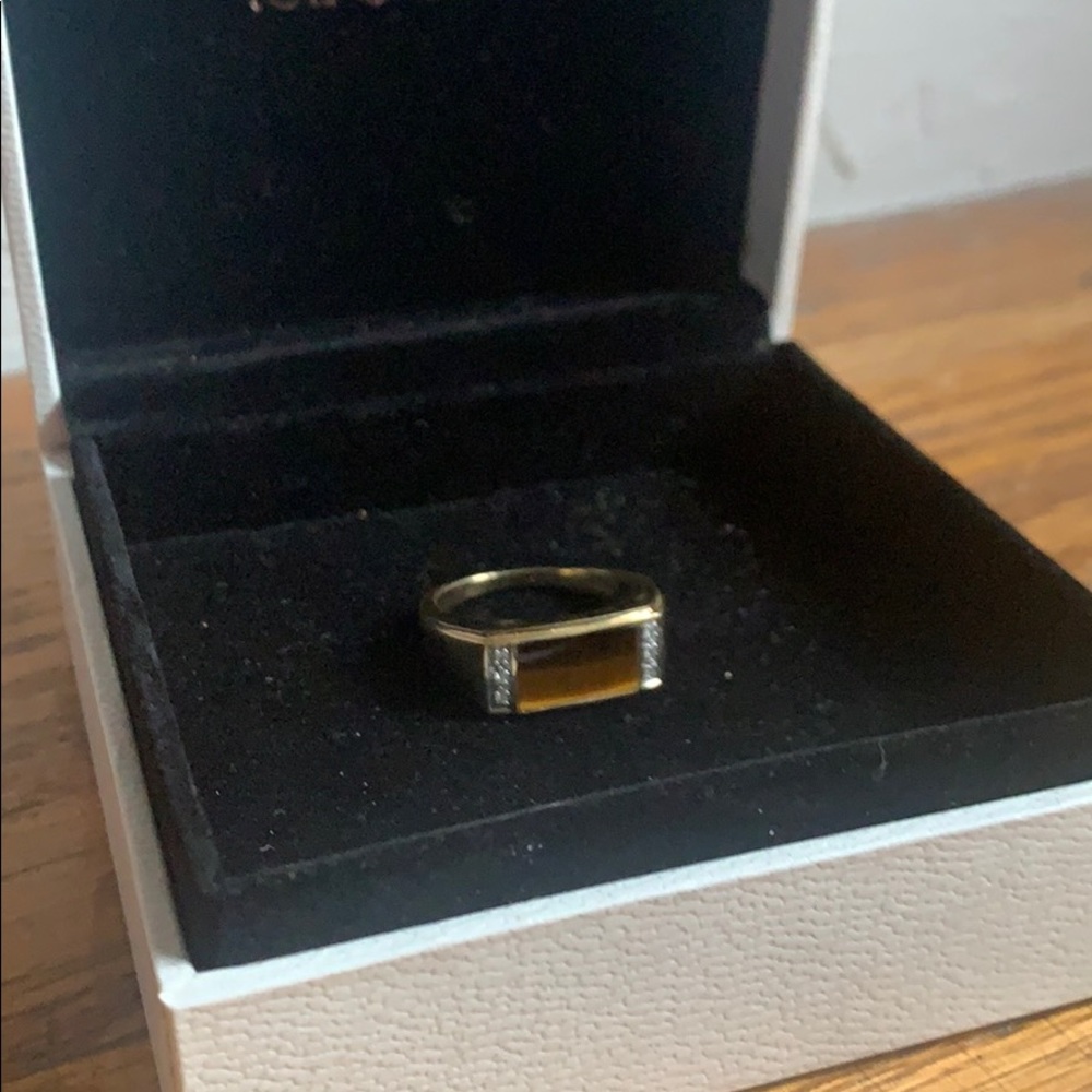 Mens Ring Tigers Eye 14K yellow gold
